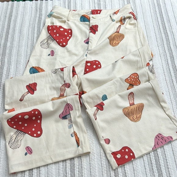 Cider Corduroy High Waist Mushroom Picket Wide Leg Trousers Pants Size M Cream - Picture 2 of 8